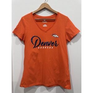 Womens Fanatics Orange Small Denver Broncos V-Neck Short Sleeved T-Shirt Top